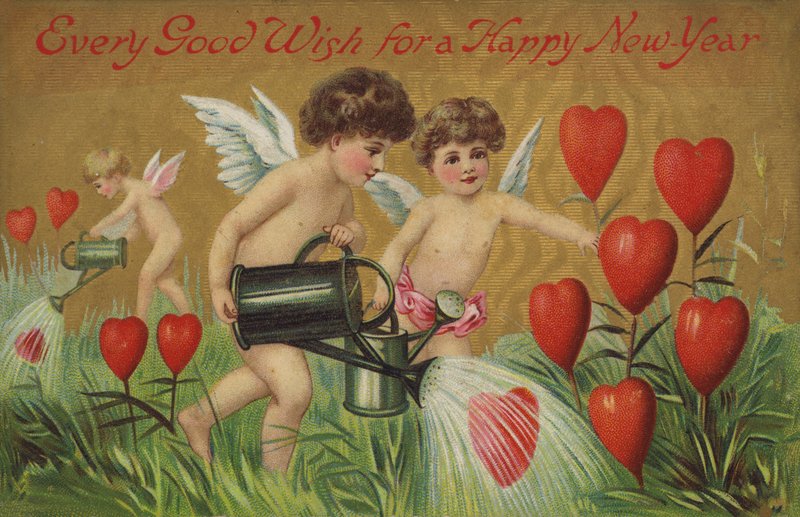 Putti som vanner hjerter (chromolitho) av English School