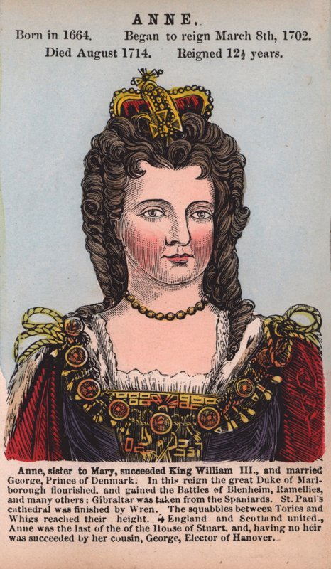 Queen Anne (farget gravering) av English School