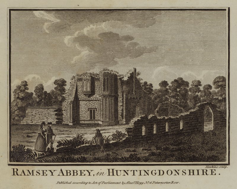 Ramsey Abbey, i Huntingdonshire (gravering) av English School