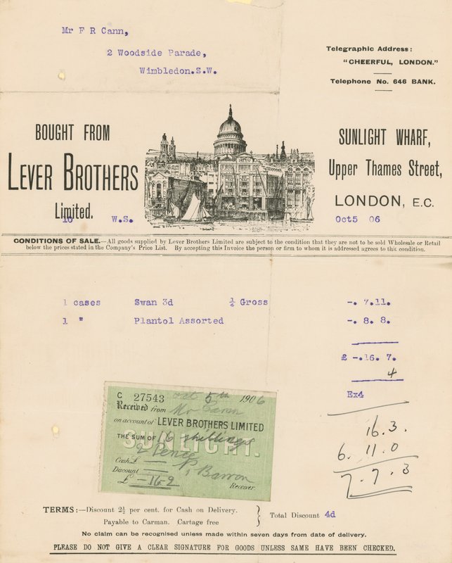 Kvittering for Lever Brothers Limited av English School