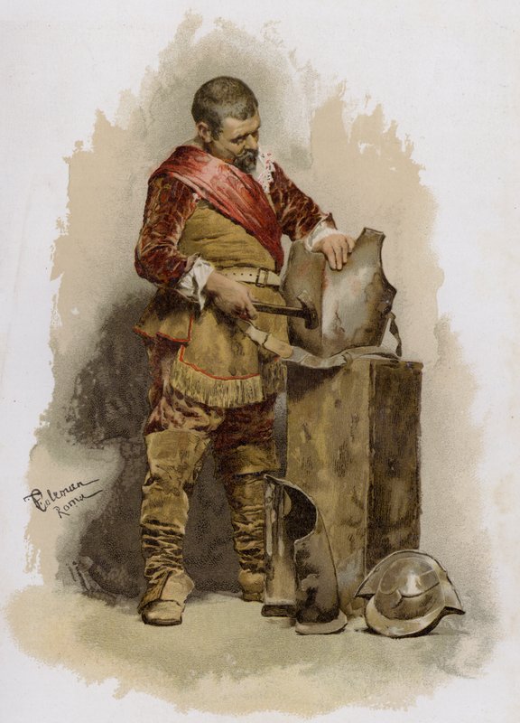 Reparere rustning (chromolitho) av English School