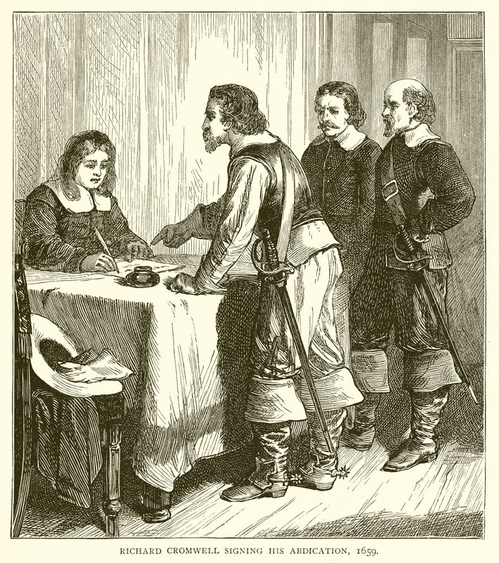 Richard Cromwell signerte sin abdikasjon, 1659 av English School