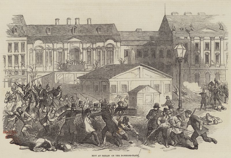 Opprør ved Berlin på Domhofs-Platz (gravering) av English School