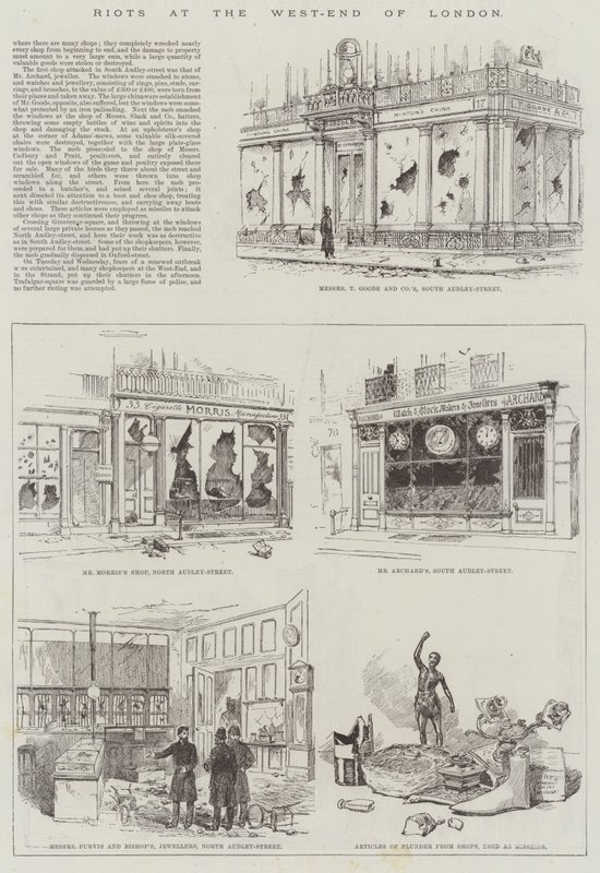 Opptøyer ved West-End of London (gravering) av English School