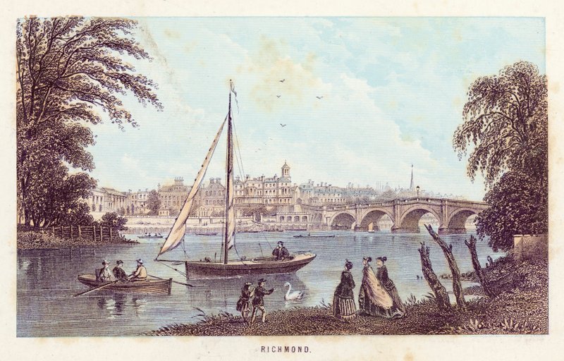 Themsen: Richmond (farget gravering) av English School