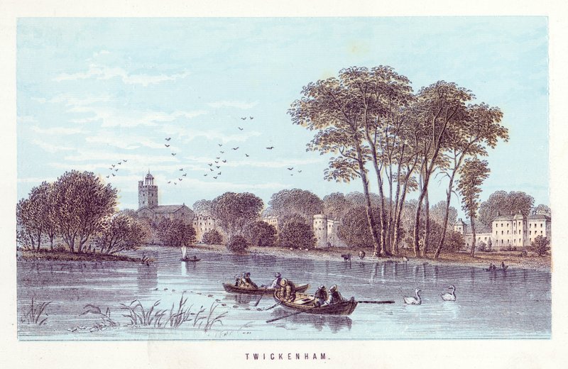 Themsen: Twickenham (farget gravering) av English School
