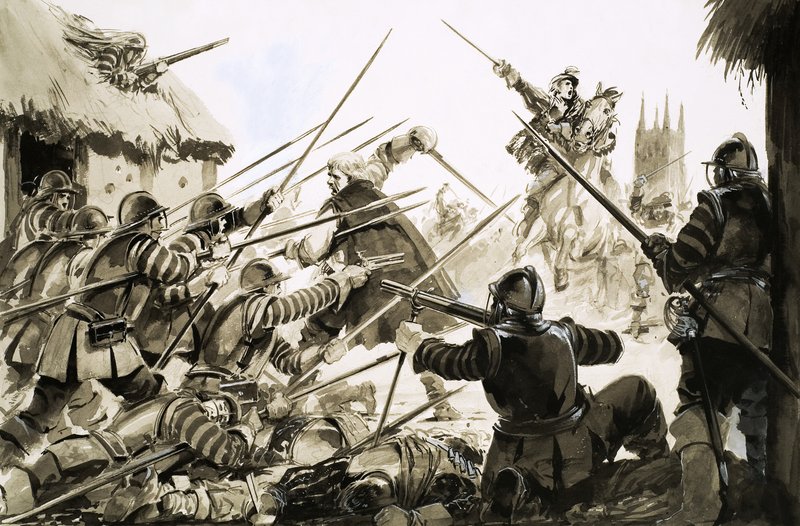 Roundheads som kjemper mot Cavaliers på Worcester av English School