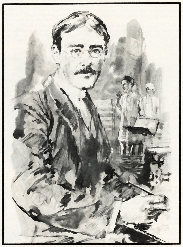 Rudyard Kipling (litho) av English School