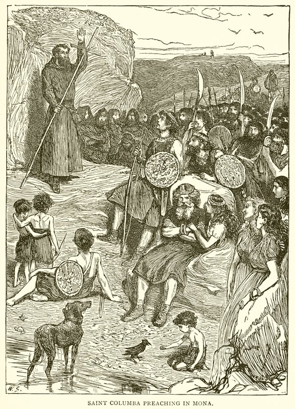 Saint Columba forkynner i Mona av English School