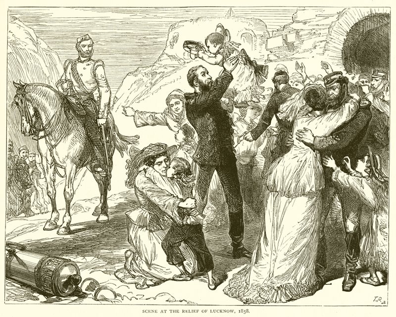 Scene ved Relief of Lucknow, 1858 av English School