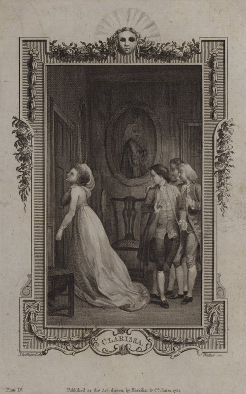Scene fra Clarissa, av Samuel Richardson av English School