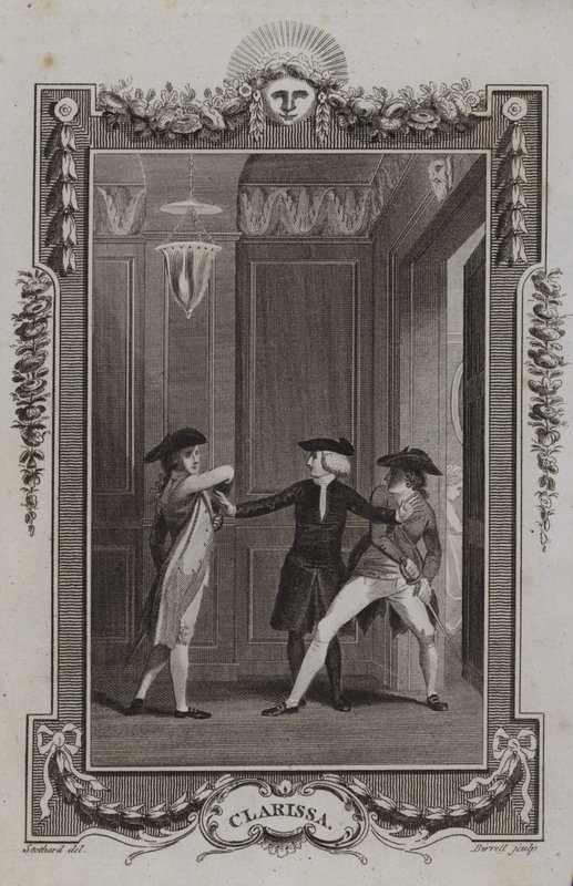 Scene fra Clarissa, av Samuel Richardson av English School