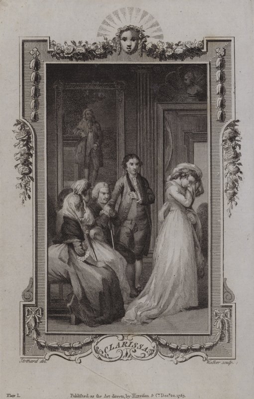 Scene fra Clarissa, av Samuel Richardson av English School