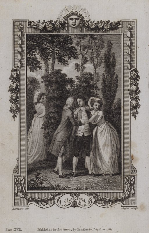 Scene fra Clarissa, av Samuel Richardson av English School