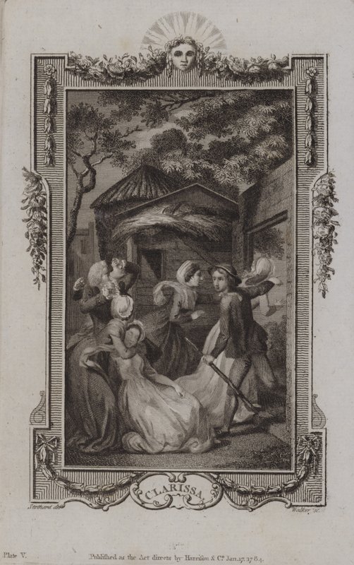 Scene fra Clarissa, av Samuel Richardson av English School