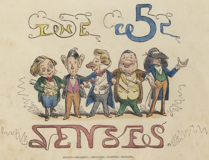 Se, høre, lukte, smake, føle (farget gravering) av English School
