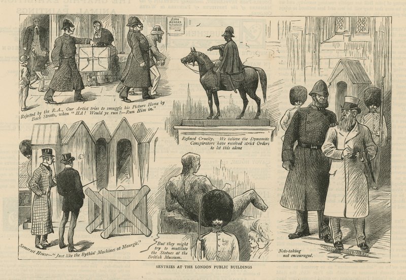 Vaktposter ved London Public Buildings av English School