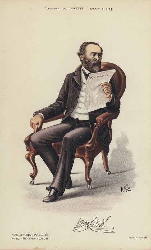 Sir Andrew Clark, MD (farge litho) av English School