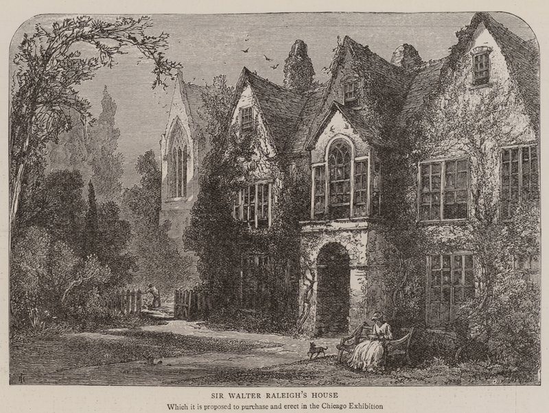 Sir Walter Raleighs hus (gravering) av English School
