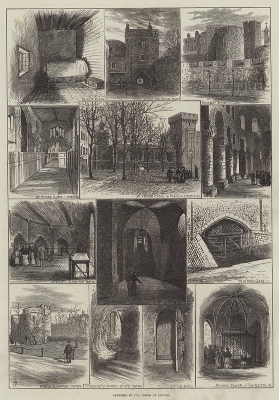 Skisser i Tower of London (gravering) av English School