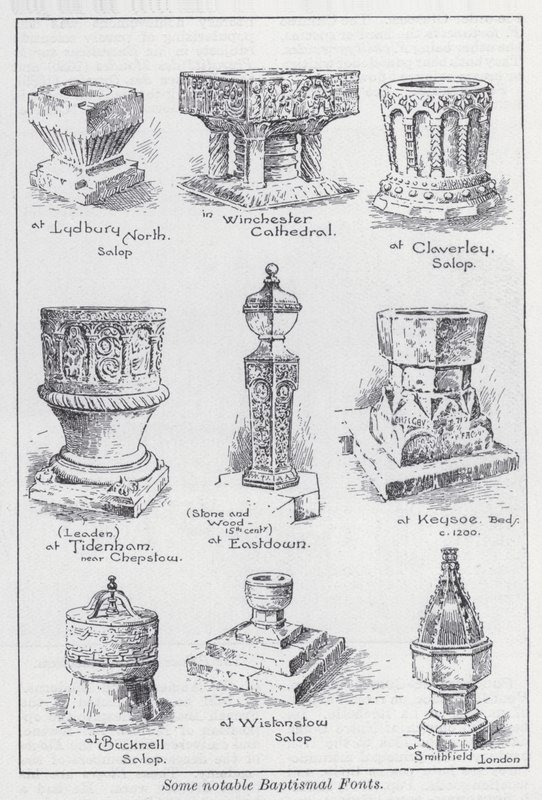 Noen bemerkelsesverdige døpefonter (litho) av English School