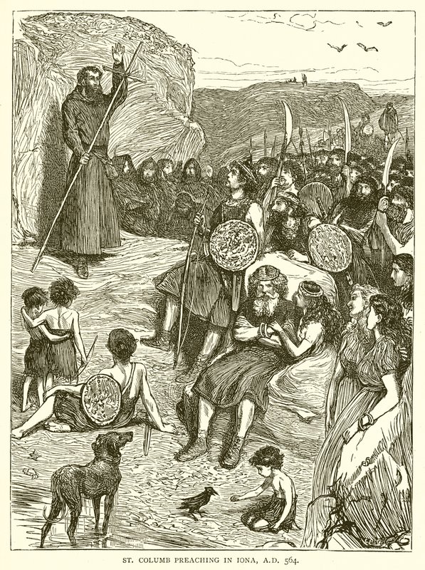 St. Columb forkynnelse i Iona, 564 e.Kr av English School