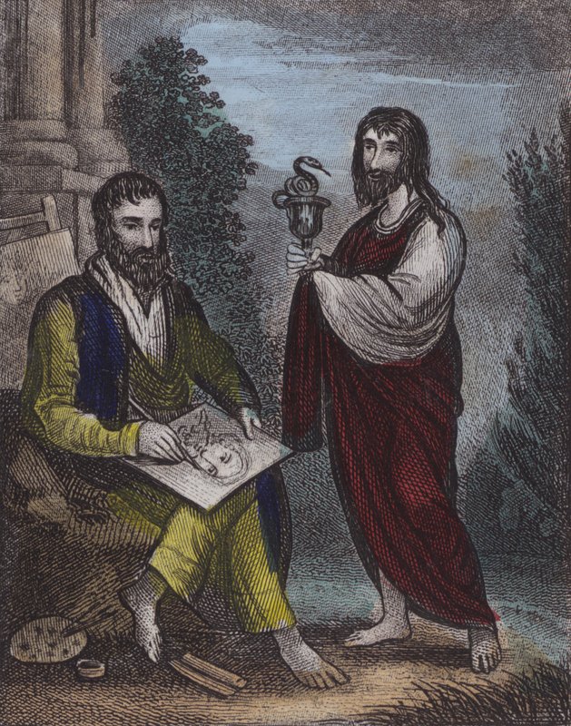 St Luke, St John (farget gravering) av English School