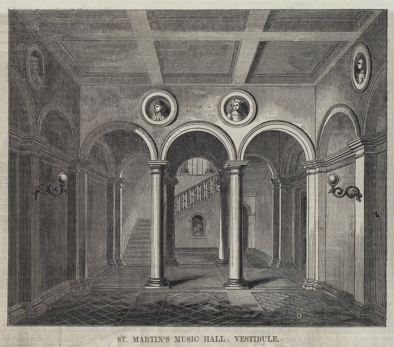 St Martin's Music Hall, Vestibyle (gravering) av English School
