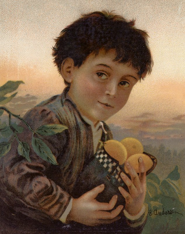 Stjålet frukt (farge litho) av English School