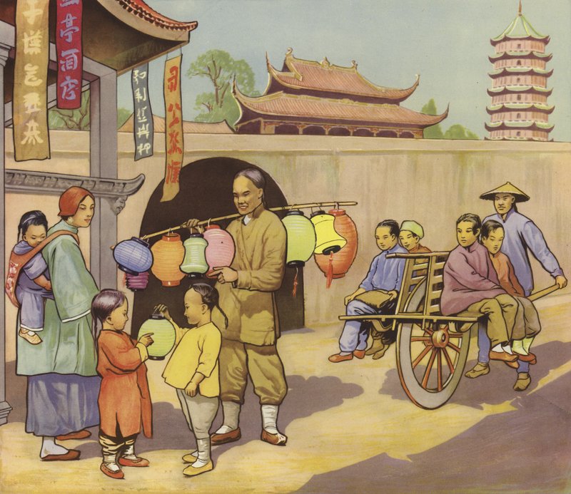 Gate i Kina (farge litho) av English School