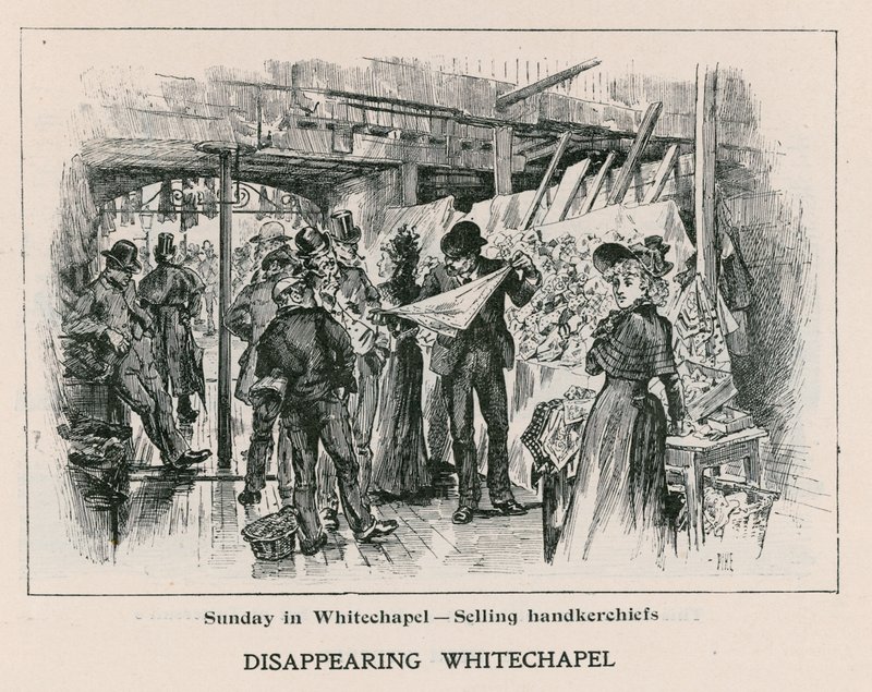 Søndag i Whitechapel - salg av lommetørklær av English School