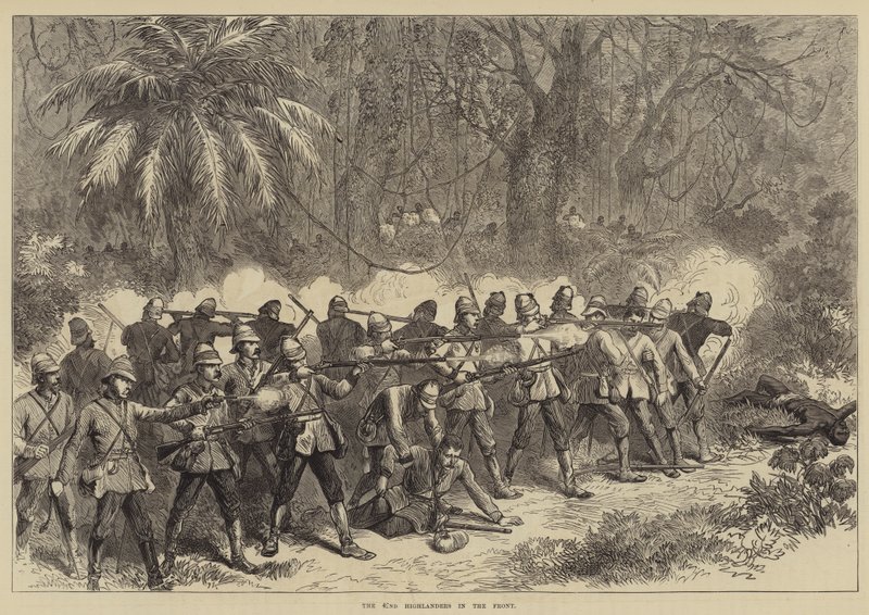 The 42nd Highlanders in the Front (gravering) av English School