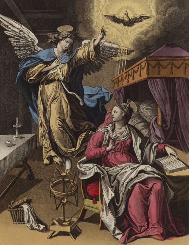 Bebudelsen (farge litho) av English School