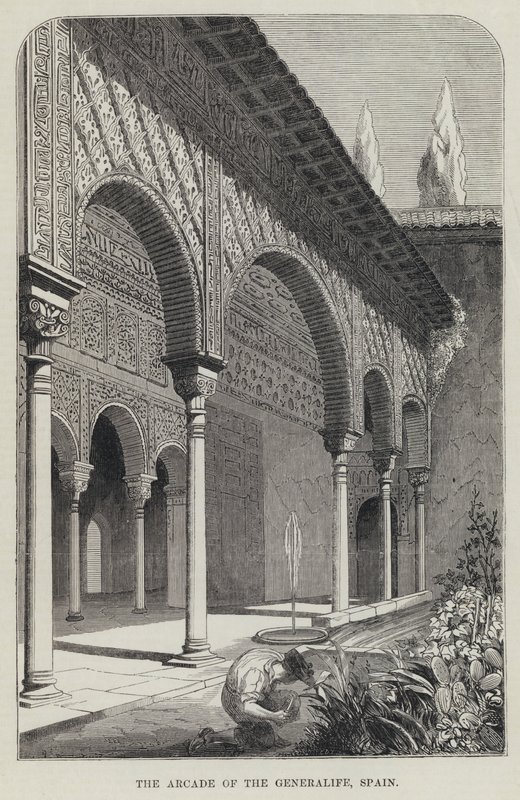 The Arcade of the Generalife, Spania (gravering) av English School
