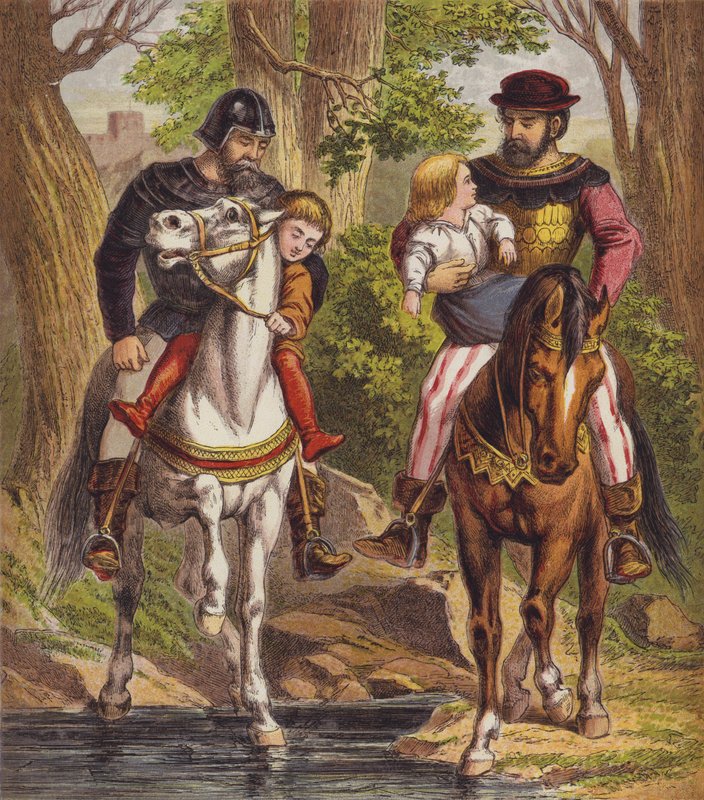 The Babes In The Wood (farge litho) av English School