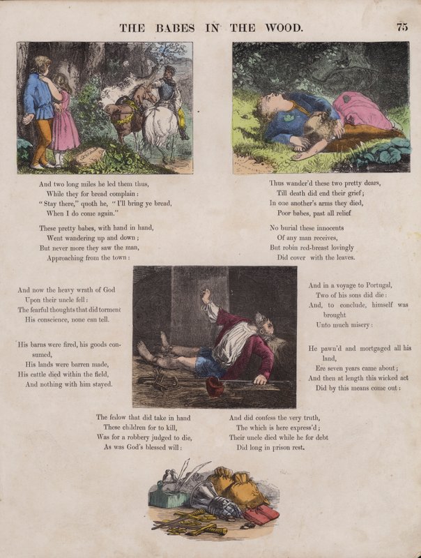 The Babes In The Wood (farget gravering) av English School