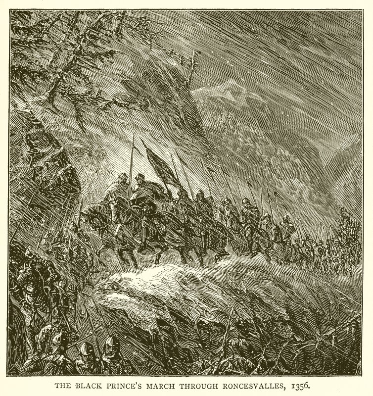 The Black Princes mars gjennom Roncesvalles, 1356 av English School