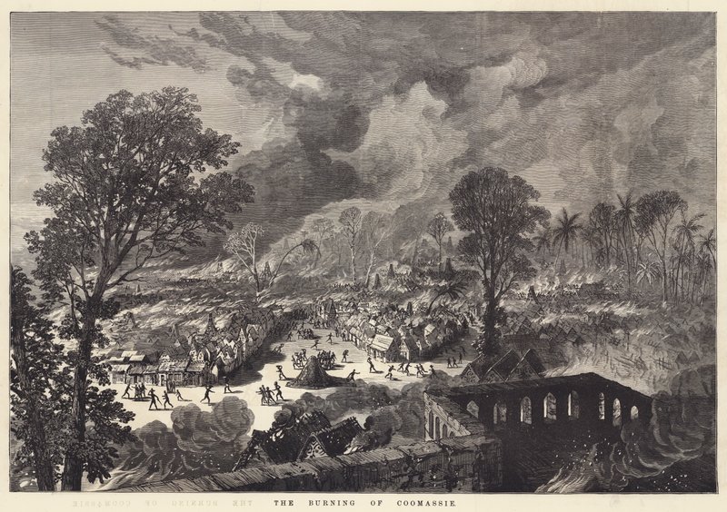 The Burning of Coomassie (gravering) av English School