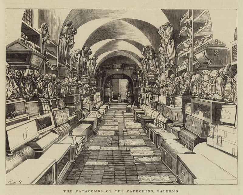 Kapusinernes katakomber, Palermo (gravering) av English School