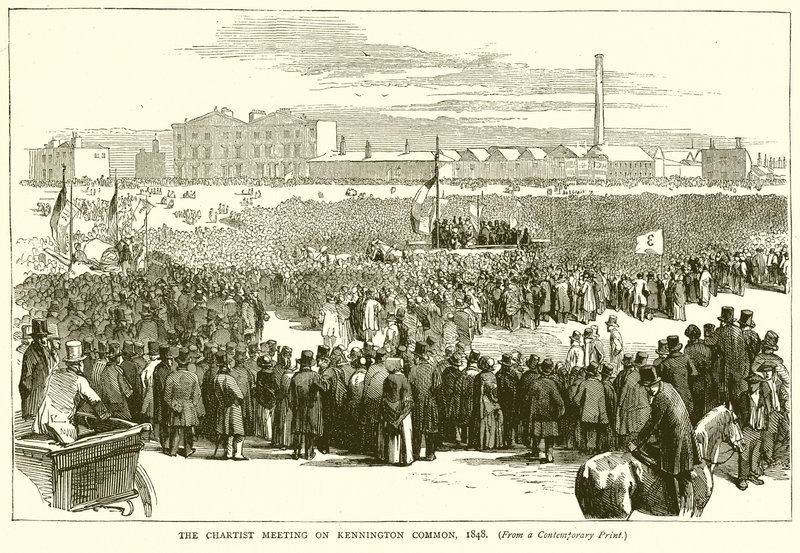 Chartistmøtet på Kennington Common, 1848 av English School