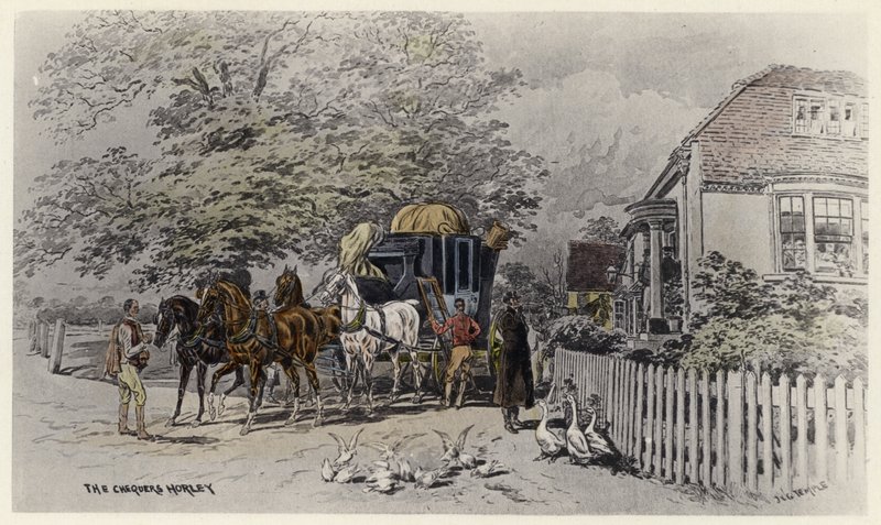 The Chequers, Horley (farge litho) av English School