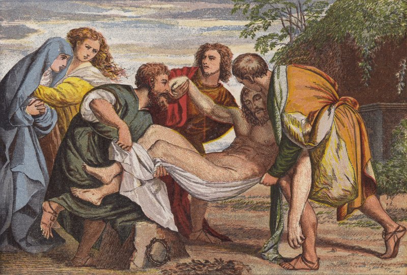 Gravleggingen (chromolitho) av English School