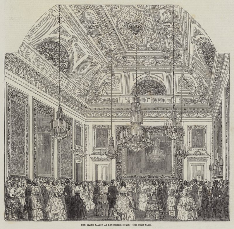 The Grand Saloon ved Devonshire House (gravering) av English School