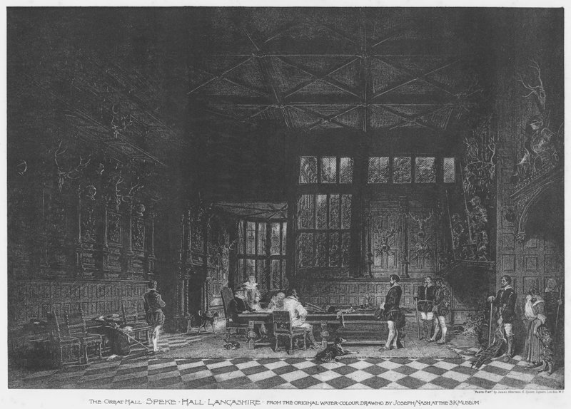 The Great Hall, Speke Hall, Lancashire (litho) av English School