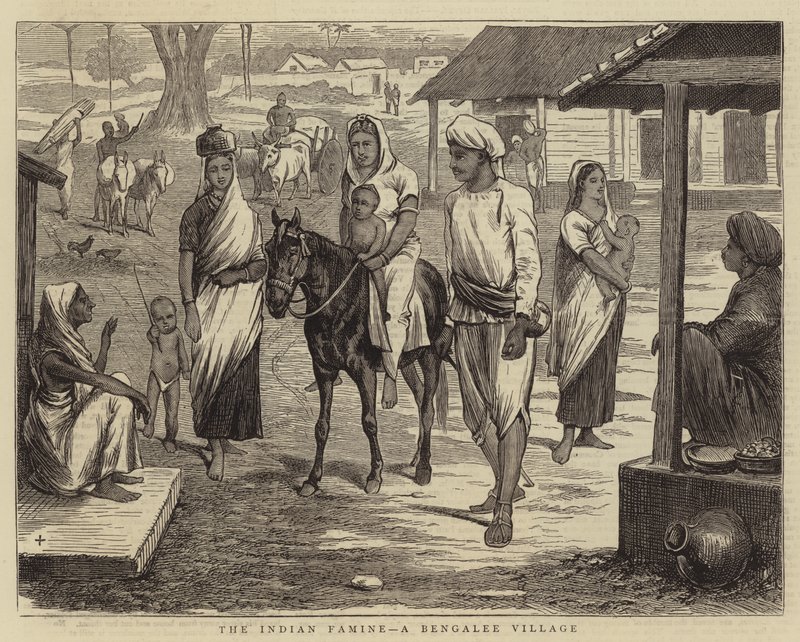 The Indian Famine, en Bengalee Village (gravering) av English School