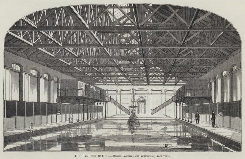 The Lambeth Baths (gravering) av English School