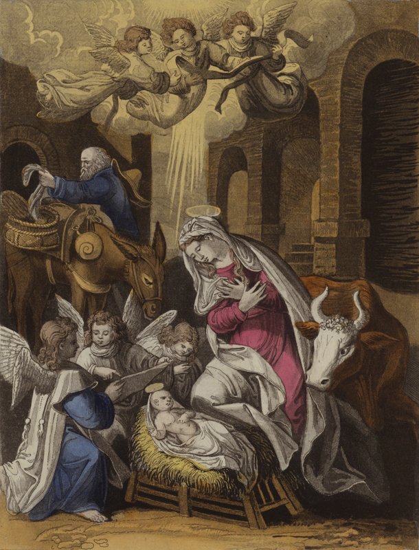Kristi fødsel (farge litho) av English School