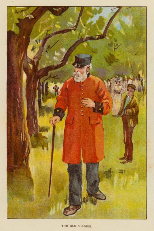Den gamle soldaten (farge litho) av English School