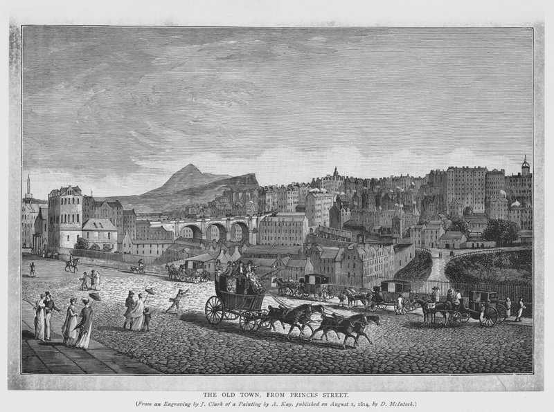 Gamlebyen, fra Princes Street (gravering) av English School