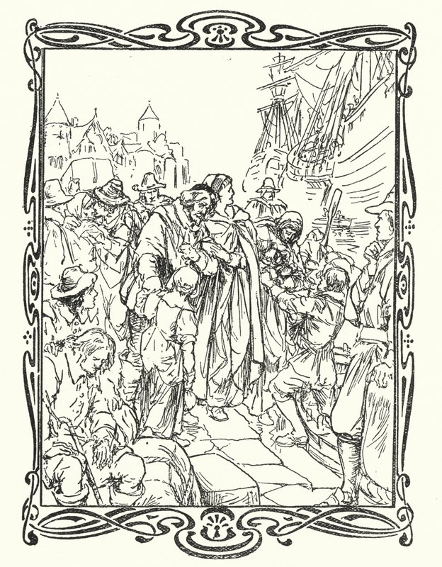 Pilgrimsfedrene (farge litho) av English School